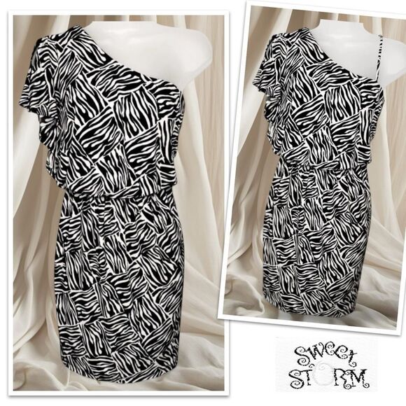 Zebra One Shoulder Mini Dress - Picture 1 of 8